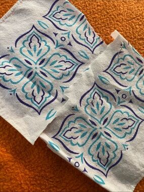 Blue & Teal Floral Tile Print Cotton Fabric Squares